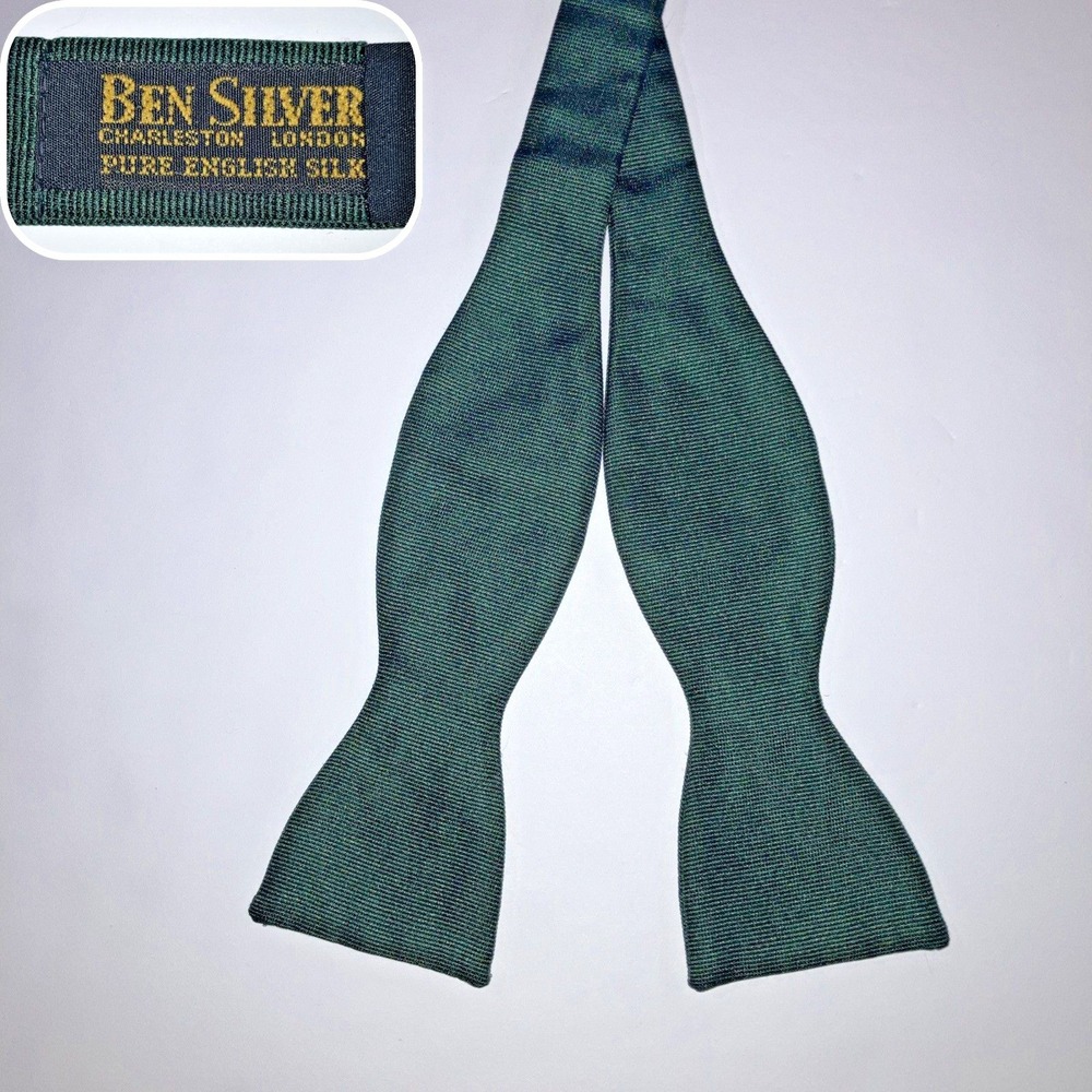 Ben Silver Charleston London Solid Green English Silk Self-Tie Bowtie Adjustable
